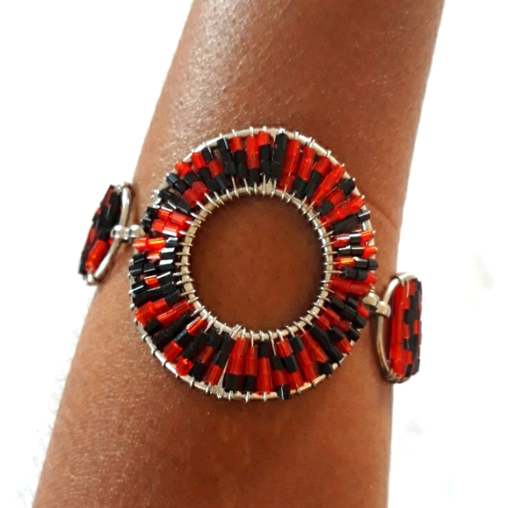 Orange and Black Beaded Bracelet